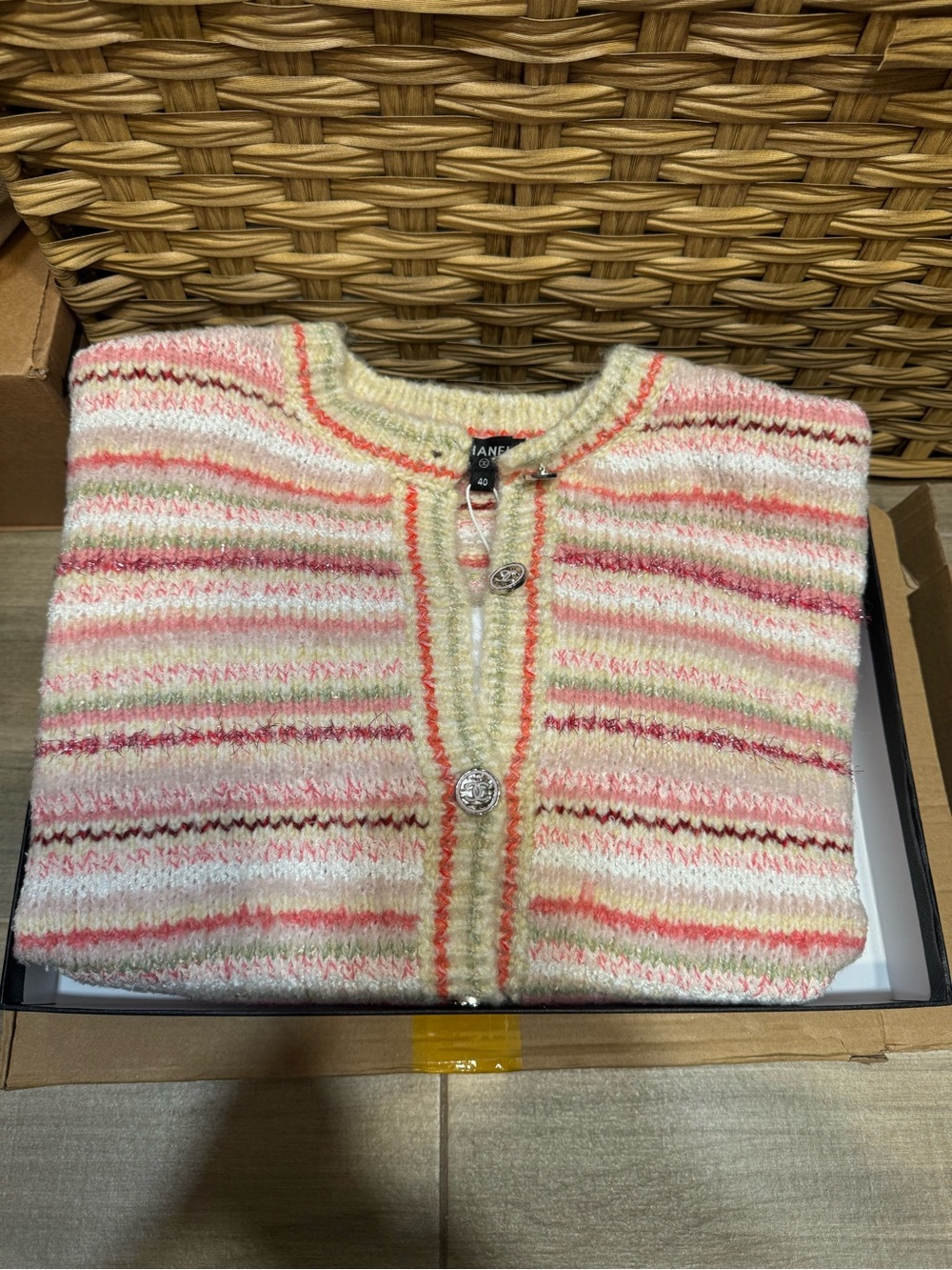 Pink and Cream Striped Knit Cardigan